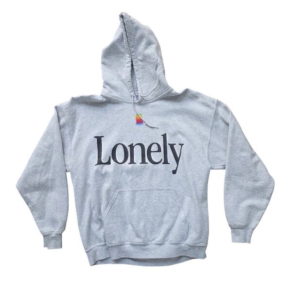 LONELY GHOST Sweaters - Lonely Ghost The Apple Hoodie Heathered Gray Graphic Print Unisex Sz Large